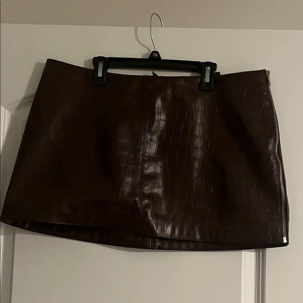 Vegan Croc Mahogany Leather Skirt